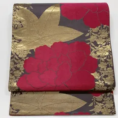 ［6570］袋帯 牡丹楓文様 金彩 六通 正絹 着物 フォーマル