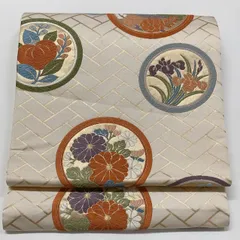 ［6571］袋帯 唐草蝶丸文様 刺繍 金彩 六通 正絹 着物 フォーマル