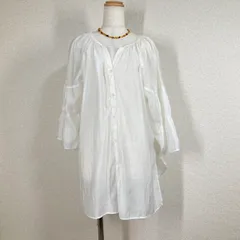 【ミスティック】ブラウス　カットソー　白　Ｆ　フリル袖　ドロップショルダー ゆったり　綿　コットン ロング丈　チュニック　羽織