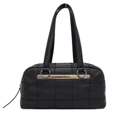 D3149◆極美品【シャネル】チョコバー ハンドバッグ キャビアスキン◆シール有 ミニボストン ブラック