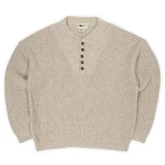 エディーバウアー Eddie Bauer 90s 90年代 ヘンリーネックニット コットンニット アウトドア 白タグ MADE IN USA アメリカ製 ヴィンテージ アメリカ 古着 メンズ ニット セーター ベージュ L【中古】