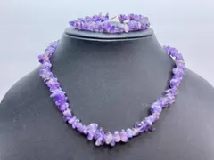 鑑別書付き 天然アメジスト さざれネックレス ブレスレットセット 40cm 18cm 33.5g 14.2g ロングネックレス可 不揃い石 アメシスト