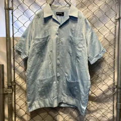 90s 古着 MAKEDA WEST CUBA SHIRT 半袖シャツ M ブルー 