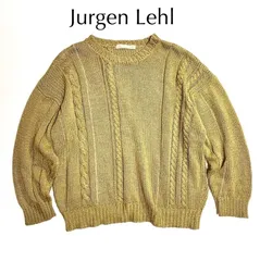 ci57 希少 Jurgen Lehl シルク 絹 綿 コットン ケーブルニット 長袖 ニット クルーネック セーター イエロー 黄色 ヴィンテージ ヨーガンレールのサムネイル