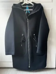 黒色 ロング フード ジップアップ コート