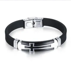 【N018】ブレスレット　メンズ　ブラック　黒　ブルー　青　イエロー　黄色　クロス　十字架　アクセサリー　ファッション　お洒落