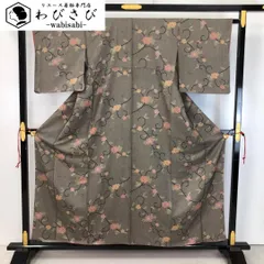 小紋 花唐草模様 鹿子模様 モノトーン 縮緬 K-5013