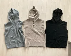 3点 まとめ ニット フード ベスト (グレー/ベージュ/ブラック)