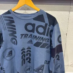 古着 M adidas アディダス　ロゴ　総柄　スウェット　青　ブルー