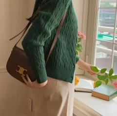 グリーン ケーブル編み ニット カーディガン