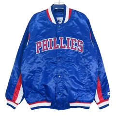 STARTER スターター Philadelphia Phillies FULL SNAP SATIN JACKET フィラデルフィア フィリーズ スナップ サテン ジャケット ブルー アウター サイズL Janzのサムネイル