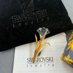 D【美品】SWAROVSKI スワロフスキー フラワー ブローチ ゴールドカラー