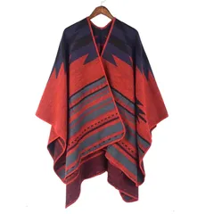 [LOPKS.] 【ロプクス】 大判 ストール ポンチョ マフラー オルテガ チェック れでーす 柄 (赤) -18