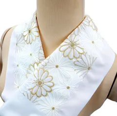 【新品】刺繍半衿 振袖 留袖 訪問着 洒落着 he-016 菊 金糸 白地 花 半襟 半えり 刺繍入り 刺繍 成人式 卒業式 パーティー 京都うさぎ堂