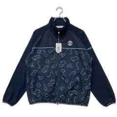 未使用品 レディース アンパスィ and per se フルジップアウター L 紺 ドット ロゴ総柄 ストレッチ 薄手