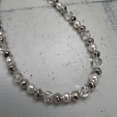 n126 クリア ガラス パール ビーズ ネックレス