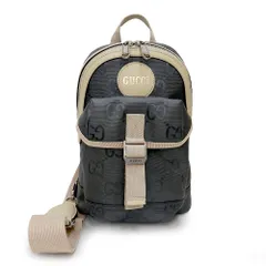 グッチ 658631 グッチ オフ ザ グリッド スリング バックパック ダークグレー ベージュ ショルダーバッグ 斜め掛け GGナイロン レザー アンティークシルバー金具 箱付（未使用　展示品）