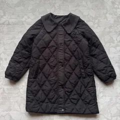 ブラック キルティングコート ロングジャケット ラウンドカラー 中綿 軽量アウター