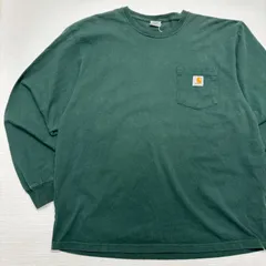 Carhartt カーハート 長袖 Tシャツ ロンT ポケT モスグリーン 緑 L ロゴタグ ポケット付き ワーク アメカジ ストリート メンズ レディース 古着 ビッグサイズ オーバーサイズ【1147ST】