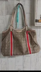 COACH シグネチャー ショルダーバッグ レッド ストライプ