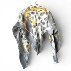 Christian Dior クリスチャンディオール シルク100% 大判スカーフ シアー ドット柄 水玉 チェーン グレー系 100×112cm