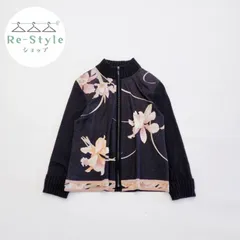 LEONARD レオナール カーディガン ジップ ウール混 シルク混 トリム 花柄 サイズ XL