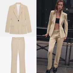 新品未使用ZARA(ザラ)ライトベージュジャケットパンツ上下スーツセットアップ