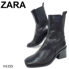 ザラ　ブロックヒール　サイドゴアブーツ　ショート　ブラック　EU37　レザー ZARA