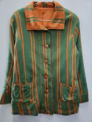 ヴィンテージ 森ガール Y2K ハイネック ストライプ カーディガン コート