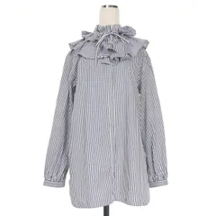 ミラオーウェン Mila Owen 25SS デタッチャブルラッフルブラウス シャツ ストライプ 長袖 0 ネイビー 紺 09WFB251188