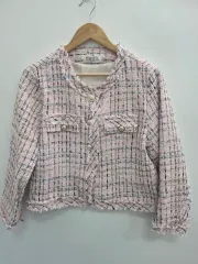 ピンク ゴールドボタン ツイード