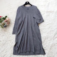 23区　洗える　ウール　カシミヤ　ニット　ロング　長袖　ワンピース　Vネック　スリット　大きいサイズ　ゆったり　グレー　灰色　44　3L　オーバーサイズ　ホームクリーニング可能