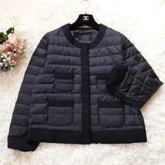 ナノユニバース　nano universe　西川ダウン　Nishikawa　collarless down jacket　ノーカラー　ダウンジャケット　エンブレム　ワッペン　ブラック　黒　40　L