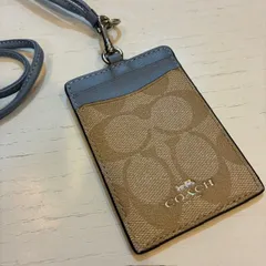 コーチ　COACH　シグネチャー　PVCレザー　blue　レザーIDカードホルダー　ストラップ付パスケース