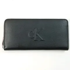 【中古】【送料無料】カルバンクライン ラウンドファスナー長財布 CKロゴ ブラック×合皮※メール便でお送りします【代引き不可】