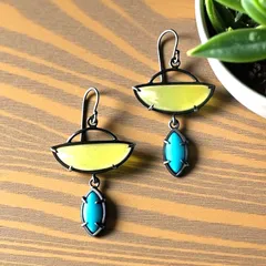 イエロー×ターコイズ バイカラー ピアス ガラス調 モダン デザイン フックタイプ