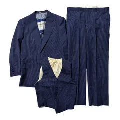  Matsuzakaya 松坂屋 オーダー スリーピーススーツ ネイビーストライプ ジャケット ベスト パンツ セット  【Z1723】