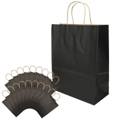 新品 クラフトバッグ マチ付き 手提げ 紙袋 ペーパーバッグ シンプル ギフトバッグ 無地 20枚セット (ブラック)