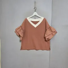 zooc Vネック 袖フリル Tシャツ FF n1164