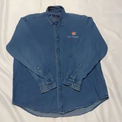 US BASIC ユーエスベーシック 長袖ボタンダウン デニムシャツ 刺繍ロゴ コットン サイズ:L カラー:インディゴブルー 青 W-18
