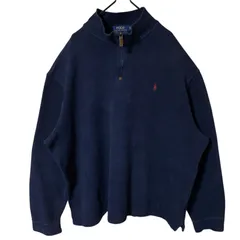 2XL ハーフジップ トレーナー ネイビー オーバーサイズ ラルフローレン ワンポイント スウェット レディース ユニセックス メンズ 古着 長袖