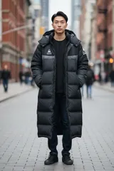 le coq sportif ルコックスポルティフ ベンチコート　ロングダウンコート 保温性　撥水性　ロング丈 ダウンジャケット ポリエステル ブラック【中古】 メンズ