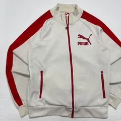PUMA プーマ トラックジャケット ジャージ 上 クリーム ホワイト 白 赤 L レトロ ロゴ Y2K sportlifestyle ジップアップ メンズ レディース 古着 スポーツ ストリート バイカラー【3108ST】