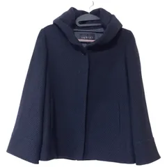 ZK1 INDIVI インディヴィ　ビッグカラー　ウールコート　紺　ネイビー　レディース　38  オシャレ　ショート　ウール100%