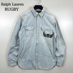 Ralph Lauren RUGBY 00s archive SKULL wing stencil print L/S shirts S ラルフローレン ラグビー スカルプリント ステンシル シャンブレー 長袖シャツ 大きい作り