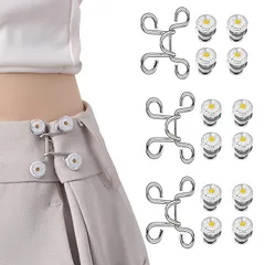 [YFFSFDC] ウエスト調整ボタン27mm3セット ジーンズ 調整 リベット付き 縫い目ない ウエストバックル ゆるゆるのジーンズ/ズボン/スカート/Tシャツ/パーカーなどを調節する取り外し可能ボタン 調節可能 交換用 (シルバーデイジー) 0