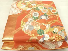 平和屋着物◎六通柄袋帯　唐織　雪輪花文　金銀糸　正絹　逸品　AABE3481yx
