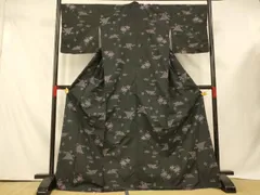 平和屋着物■上質な紬　吉祥山重ね文　黒地　ロング丈　正絹　逸品　AABE3848fw