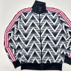 アディダス トラックジャケット ジャージ XL 総柄 幾何学模様 ギザギザ シェブロン柄 モノトーン ピンクライン ビッグサイズ Y2K テック系 00s ストリート メンズ 古着 adidas レア【3110ST】