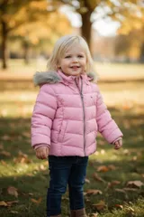 TOMMY HILFIGER トミーヒルフィガー ダウンジャケット ファー　フード　フルジッパー ダウンジャケット ポリエステル ピンク【中古】 キッズ